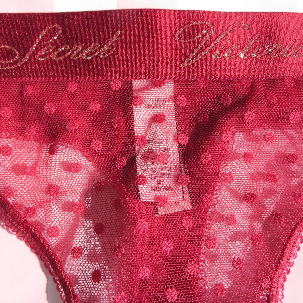 Victoria's Secret Panties Stretch Cotton Logo Thong Medium NEW Red NWT Lace - Picture 5 of 8